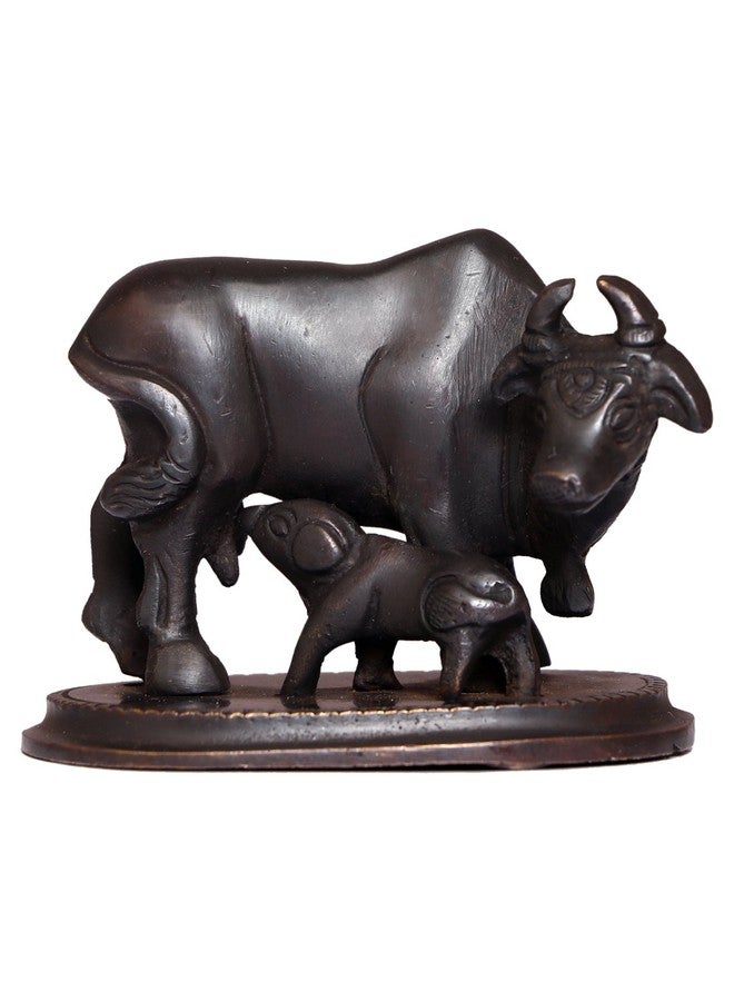 CRAFTHUT Holy Kamdhenu Cow and Calf Brass Figurine - Sacred Hindu Idol for Pooja, Vastu, Home Temple & Auspicious Gifting (4 x 2 x 3 in) 300g